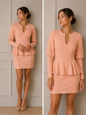 Bebe Coral peplum mini dress with long sleeves